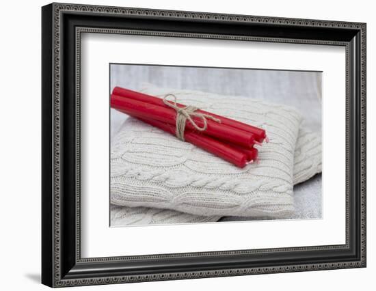 Christmas candles on cushion, still life-Andrea Haase-Framed Photographic Print