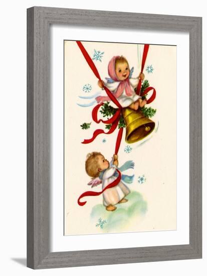 Christmas Card; Angels Ringing a Bell with a Girl Swinging, National Museum of American History-null-Framed Art Print