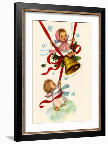 Christmas Card; Angels Ringing a Bell with a Girl Swinging, National Museum of American History-null-Framed Art Print