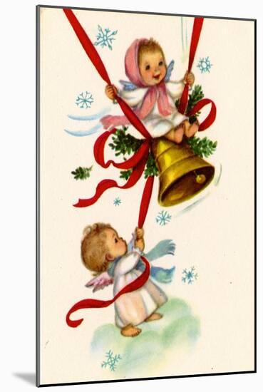 Christmas Card; Angels Ringing a Bell with a Girl Swinging, National Museum of American History-null-Mounted Art Print