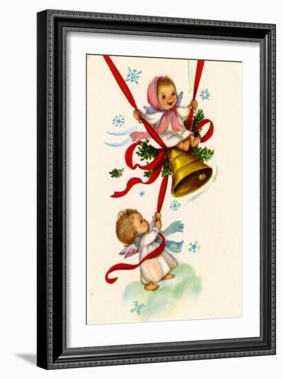 Christmas Card; Angels Ringing a Bell with a Girl Swinging, National Museum of American History-null-Framed Art Print