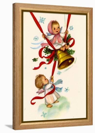 Christmas Card; Angels Ringing a Bell with a Girl Swinging, National Museum of American History-null-Framed Stretched Canvas