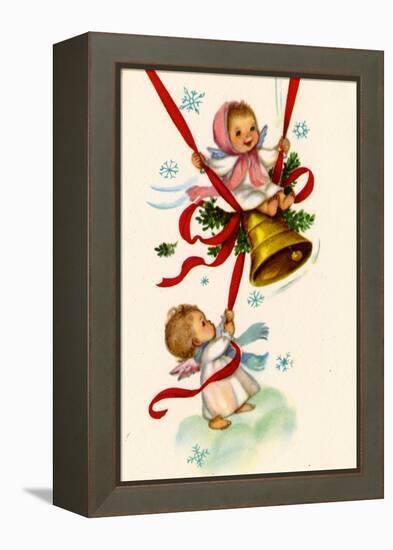 Christmas Card; Angels Ringing a Bell with a Girl Swinging, National Museum of American History-null-Framed Stretched Canvas