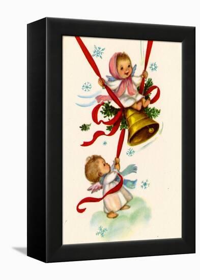 Christmas Card; Angels Ringing a Bell with a Girl Swinging, National Museum of American History-null-Framed Stretched Canvas