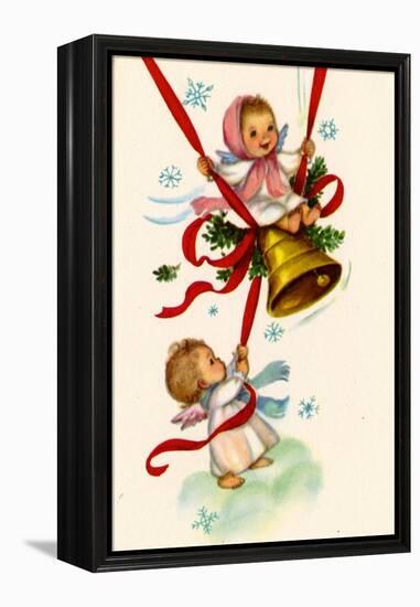 Christmas Card; Angels Ringing a Bell with a Girl Swinging, National Museum of American History-null-Framed Stretched Canvas