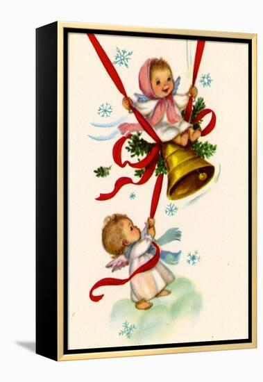 Christmas Card; Angels Ringing a Bell with a Girl Swinging, National Museum of American History-null-Framed Stretched Canvas