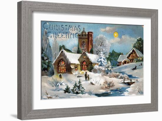 Christmas Card, Church in Winter Scene, Beatrice Litzinger Collection-null-Framed Art Print