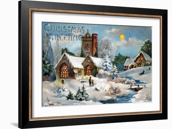 Christmas Card, Church in Winter Scene, Beatrice Litzinger Collection-null-Framed Art Print