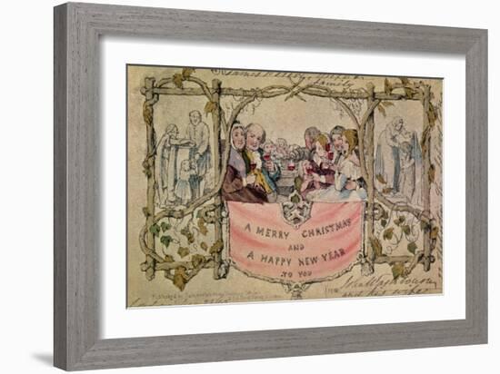 Christmas Card, Example of the First Known Christmas Card Being Used, 1843-John Callcott Horsley-Framed Giclee Print