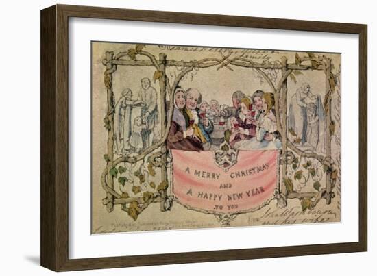 Christmas Card, Example of the First Known Christmas Card Being Used, 1843-John Callcott Horsley-Framed Giclee Print