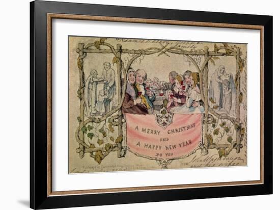 Christmas Card, Example of the First Known Christmas Card Being Used, 1843-John Callcott Horsley-Framed Giclee Print