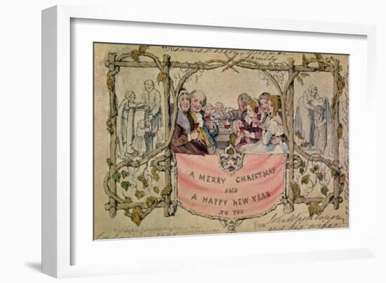 Christmas Card, Example of the First Known Christmas Card Being Used, 1843-John Callcott Horsley-Framed Giclee Print