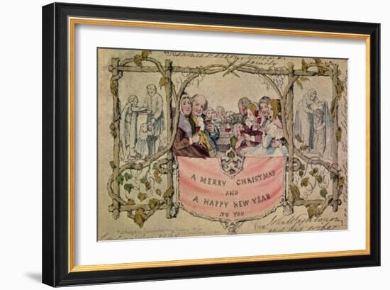 Christmas Card, Example of the First Known Christmas Card Being Used, 1843-John Callcott Horsley-Framed Giclee Print