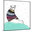 Christmas Card with Cute Hipster Polar Bear. Bear with Fair Isle Style Sweater.-cherry blossom girl-Mounted Art Print