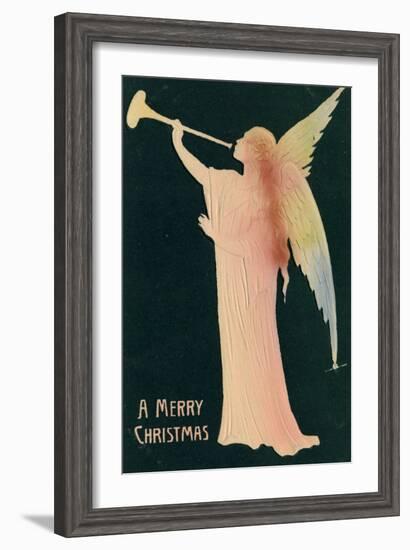 Christmas Card with Golden Angel Merry Christmas, Beatrice Litzinger Collection-null-Framed Art Print