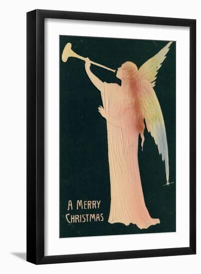 Christmas Card with Golden Angel Merry Christmas, Beatrice Litzinger Collection-null-Framed Art Print