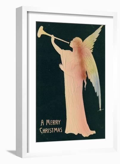 Christmas Card with Golden Angel Merry Christmas, Beatrice Litzinger Collection-null-Framed Art Print