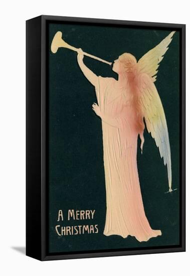 Christmas Card with Golden Angel Merry Christmas, Beatrice Litzinger Collection-null-Framed Stretched Canvas