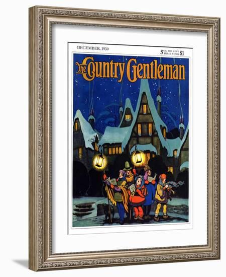 "Christmas Carolling in Village at Night," Country Gentleman Cover, December 1, 1930-Nelson Grofe-Framed Giclee Print