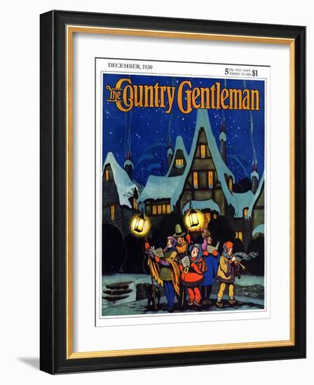 "Christmas Carolling in Village at Night," Country Gentleman Cover, December 1, 1930-Nelson Grofe-Framed Giclee Print