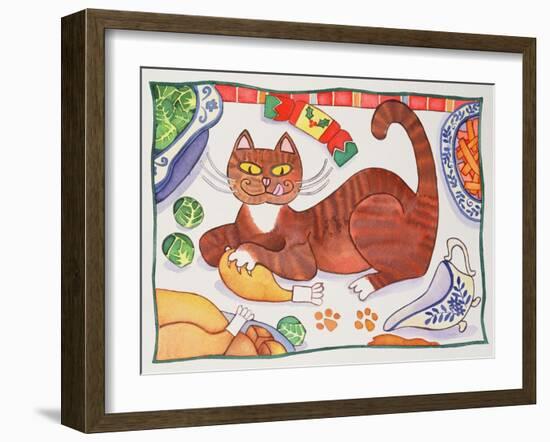 Christmas Cat and the Turkey-Cathy Baxter-Framed Giclee Print