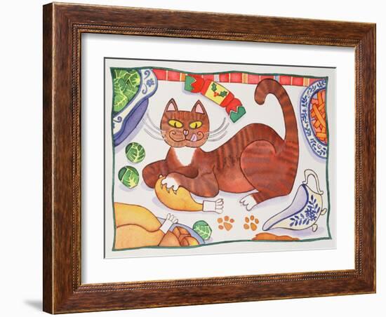 Christmas Cat and the Turkey-Cathy Baxter-Framed Giclee Print