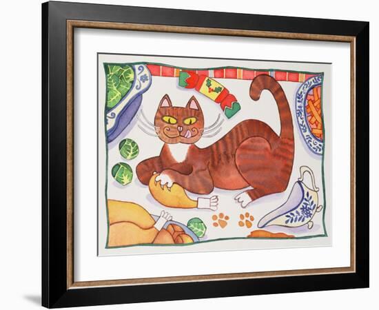 Christmas Cat and the Turkey-Cathy Baxter-Framed Giclee Print