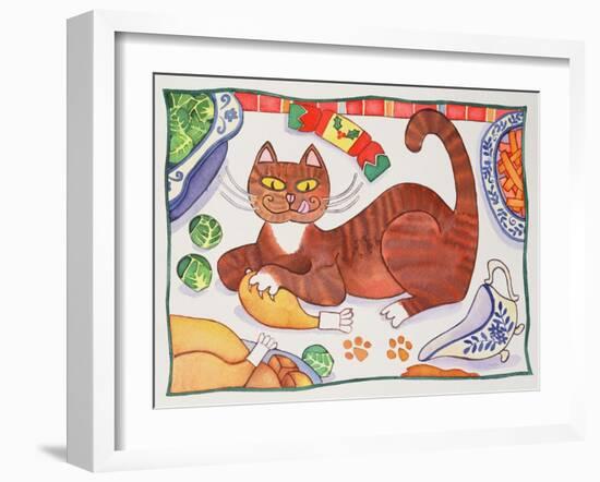 Christmas Cat and the Turkey-Cathy Baxter-Framed Giclee Print