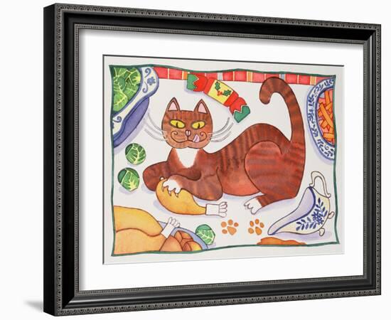 Christmas Cat and the Turkey-Cathy Baxter-Framed Giclee Print