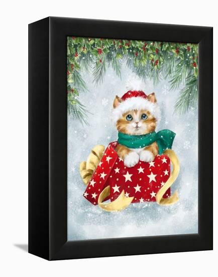 Christmas Cat in box-MAKIKO-Framed Premier Image Canvas