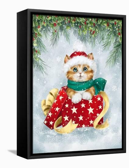 Christmas Cat in box-MAKIKO-Framed Premier Image Canvas