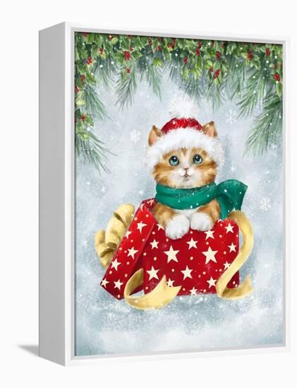 Christmas Cat in box-MAKIKO-Framed Premier Image Canvas