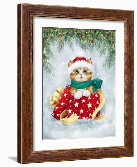 Christmas Cat in box-MAKIKO-Framed Giclee Print