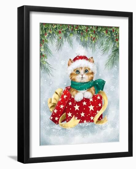 Christmas Cat in box-MAKIKO-Framed Giclee Print