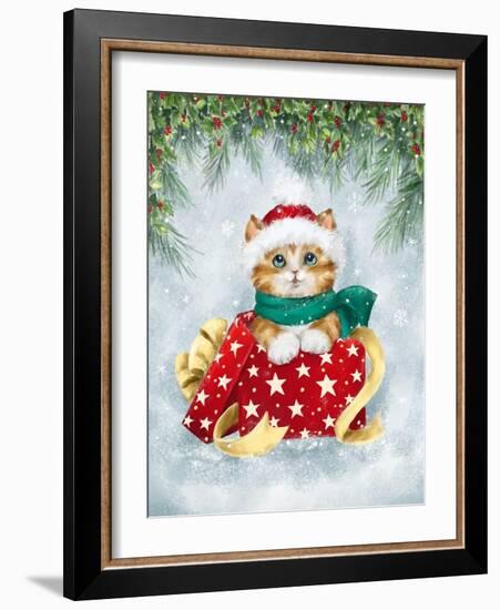 Christmas Cat in box-MAKIKO-Framed Giclee Print