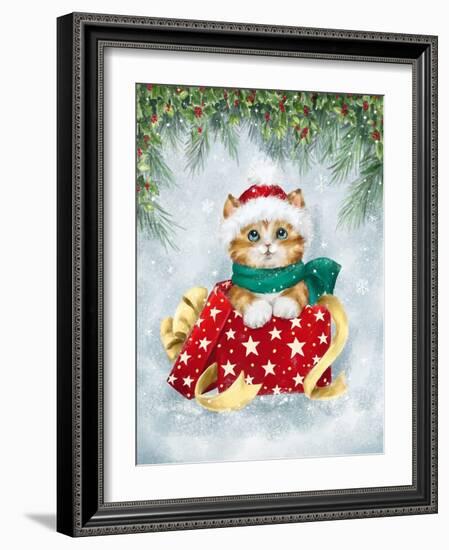 Christmas Cat in box-MAKIKO-Framed Giclee Print