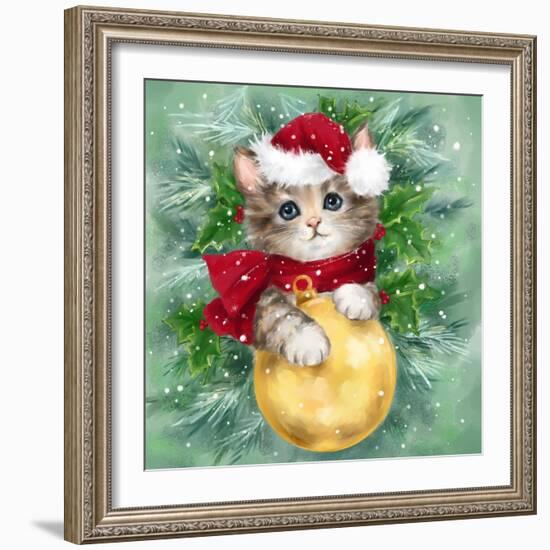 Christmas Cat with Bauble-MAKIKO-Framed Giclee Print