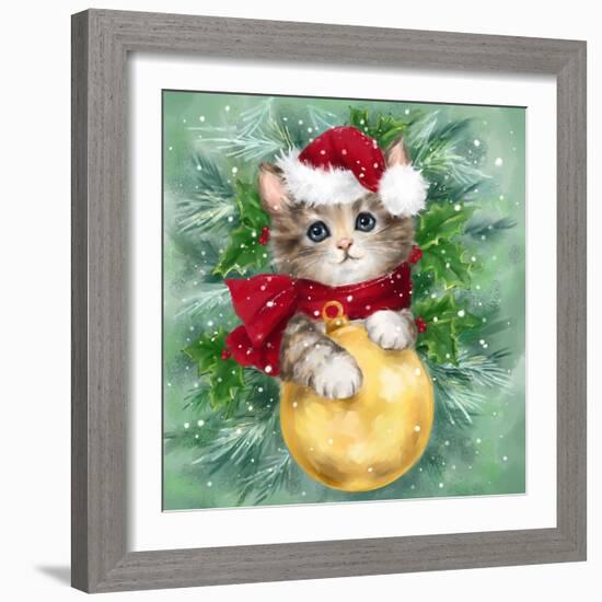 Christmas Cat with Bauble-MAKIKO-Framed Giclee Print