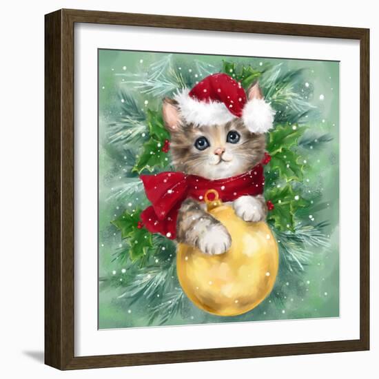 Christmas Cat with Bauble-MAKIKO-Framed Giclee Print