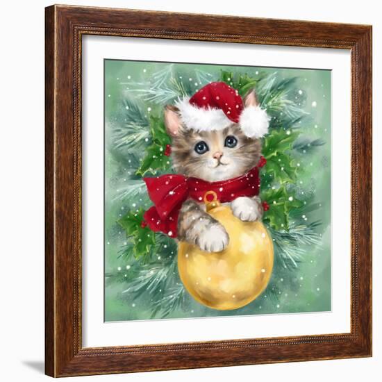 Christmas Cat with Bauble-MAKIKO-Framed Giclee Print