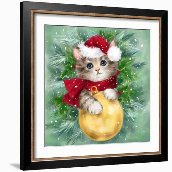 Christmas Cat with Bauble-MAKIKO-Framed Giclee Print