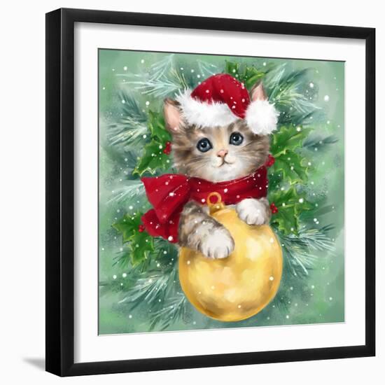 Christmas Cat with Bauble-MAKIKO-Framed Giclee Print