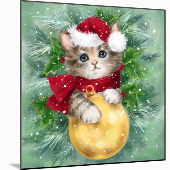 Christmas Cat with Bauble-MAKIKO-Mounted Giclee Print