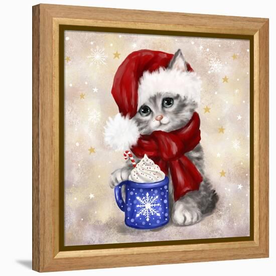 Christmas Cat with Hot Chocolate-MAKIKO-Framed Premier Image Canvas