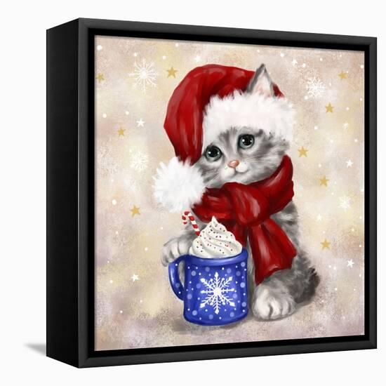 Christmas Cat with Hot Chocolate-MAKIKO-Framed Premier Image Canvas