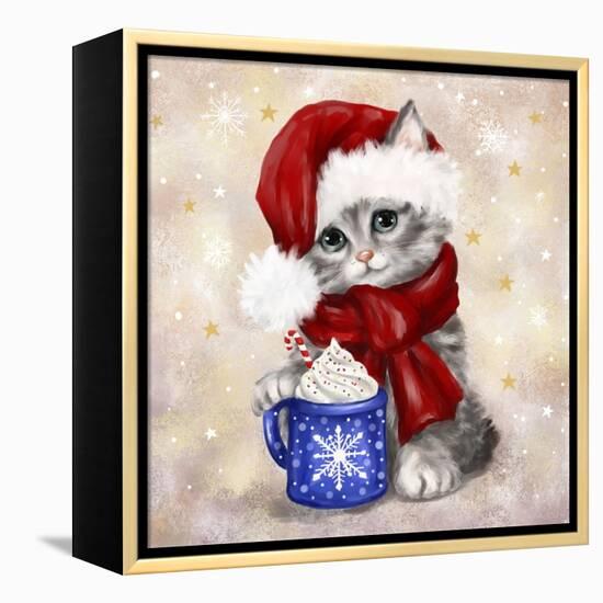 Christmas Cat with Hot Chocolate-MAKIKO-Framed Premier Image Canvas