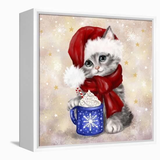 Christmas Cat with Hot Chocolate-MAKIKO-Framed Premier Image Canvas