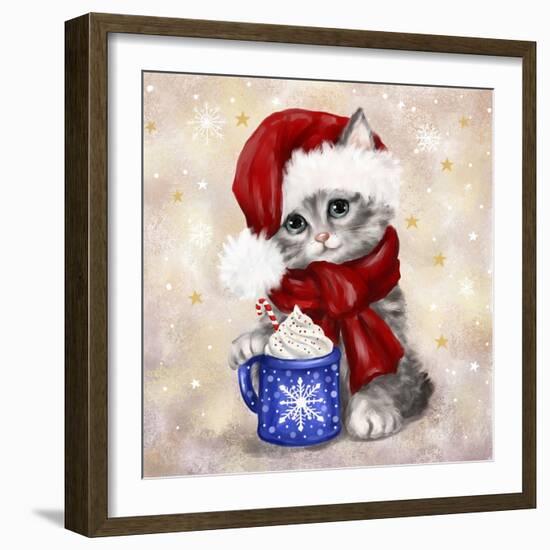 Christmas Cat with Hot Chocolate-MAKIKO-Framed Giclee Print