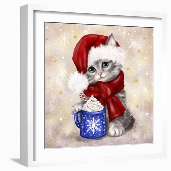 Christmas Cat with Hot Chocolate-MAKIKO-Framed Giclee Print