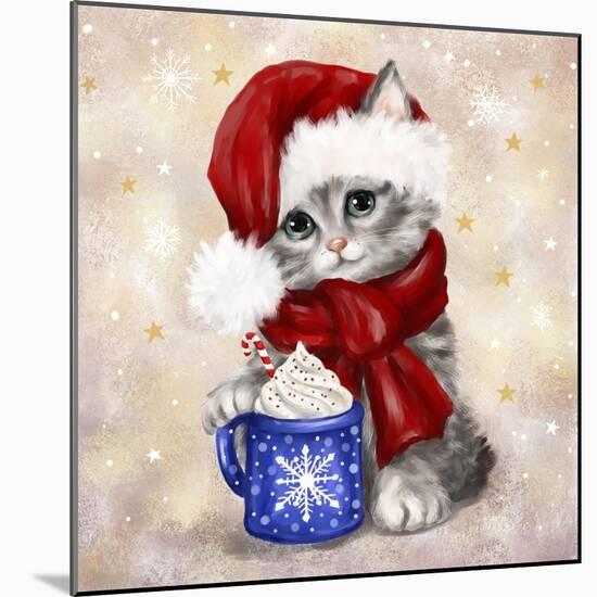 Christmas Cat with Hot Chocolate-MAKIKO-Mounted Giclee Print